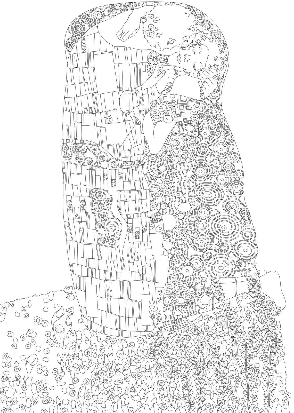 Klimt's The Kiss Outline Wall Art