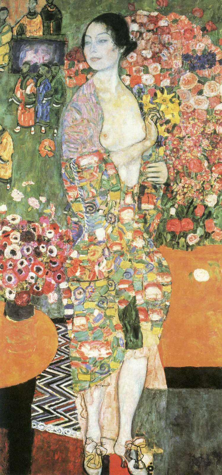 Vibrant Woman & Flowers Klimt Style Wall Art