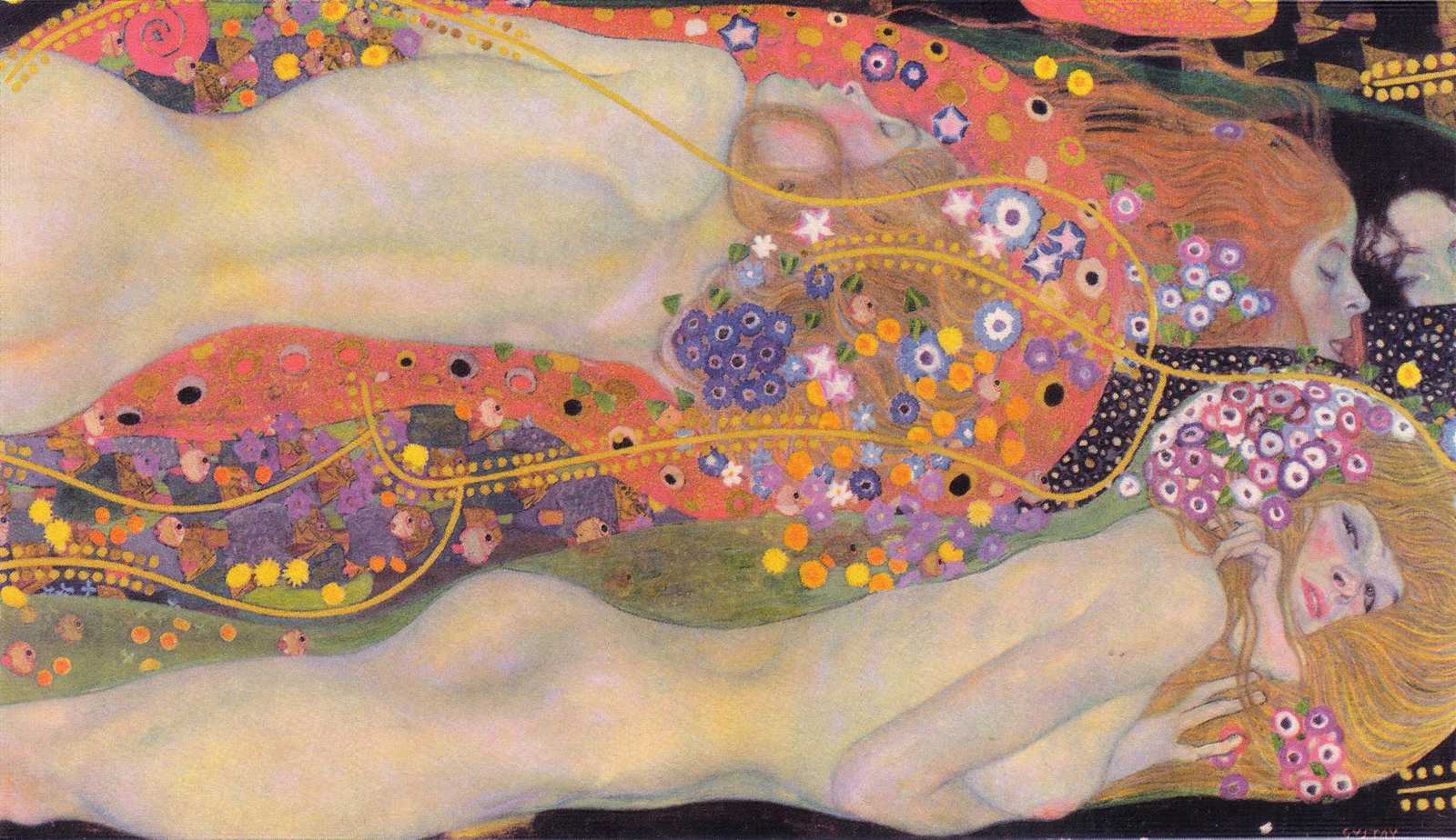 Art Nouveau Embrace Floral Nude Wall Art