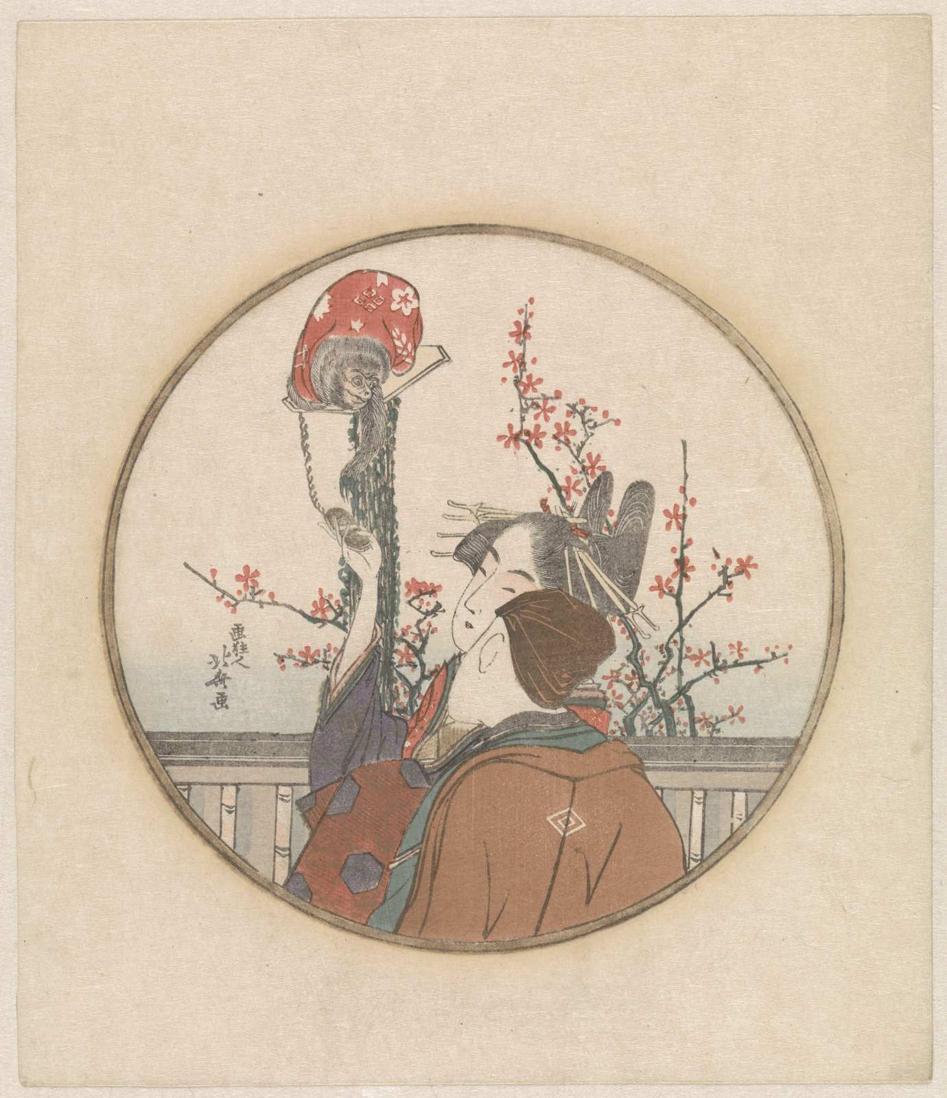 Ukiyo-e Geisha & Monkey Art Wall Art