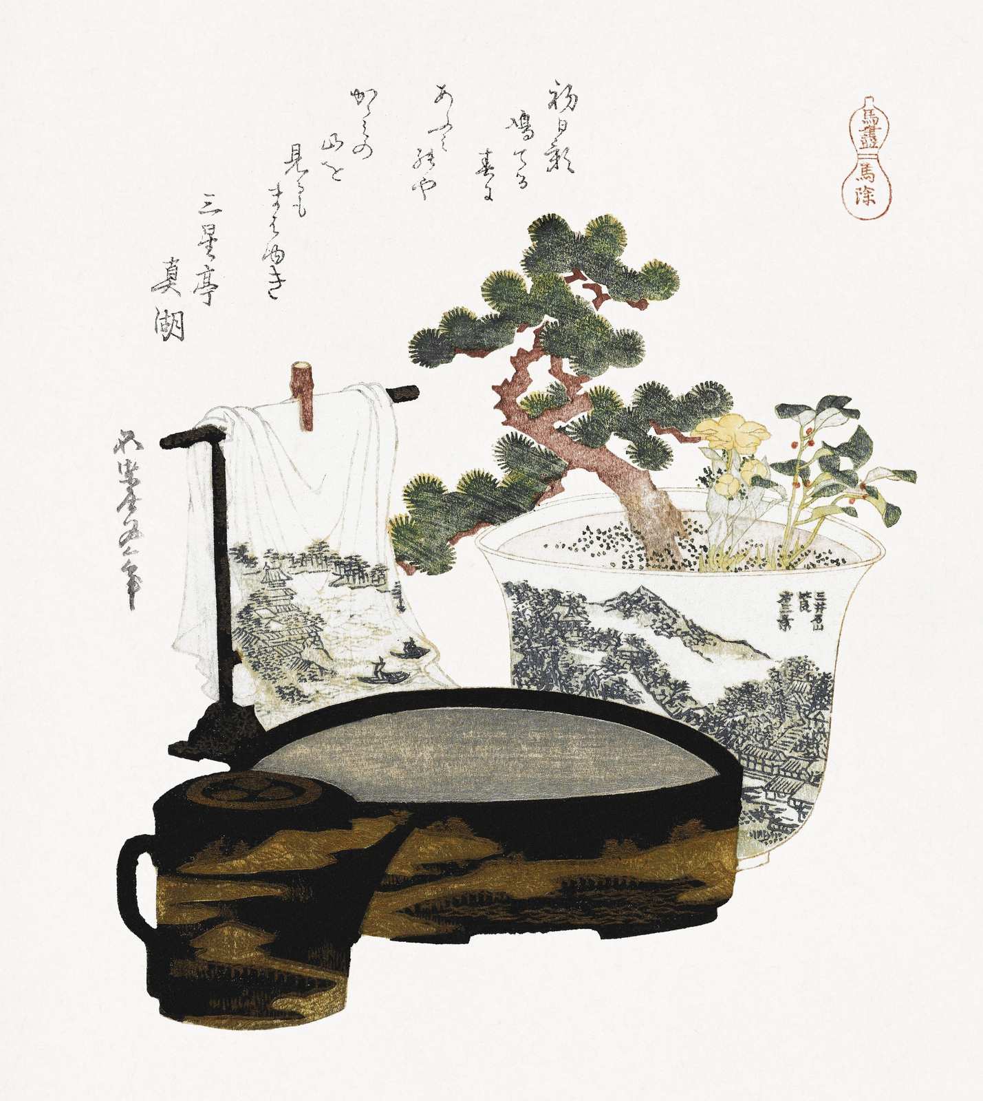 Japanese Bonsai & Tea Set Wall Art