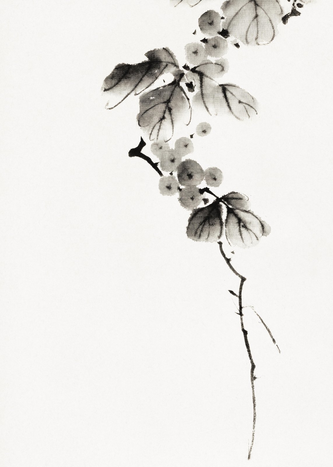 Zen Berry Branch Minimalist Art Wall Art