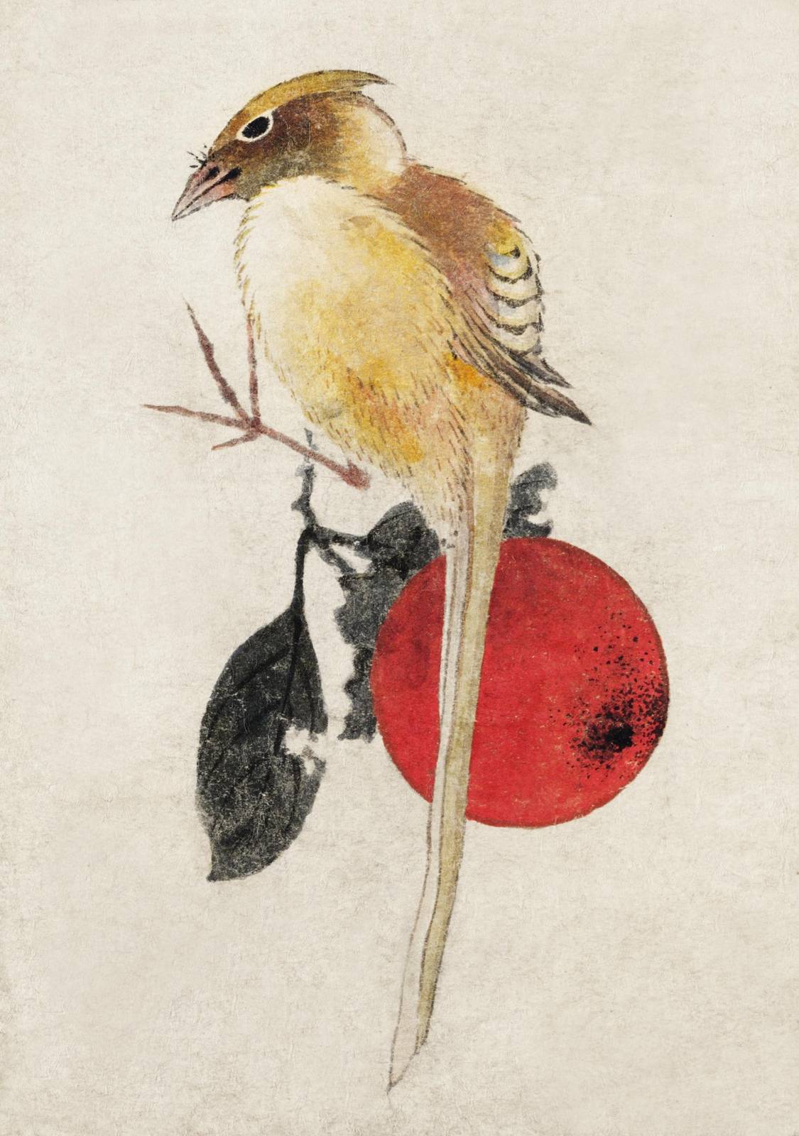 Serene Bird & Red Circle Japanese Art Wall Art