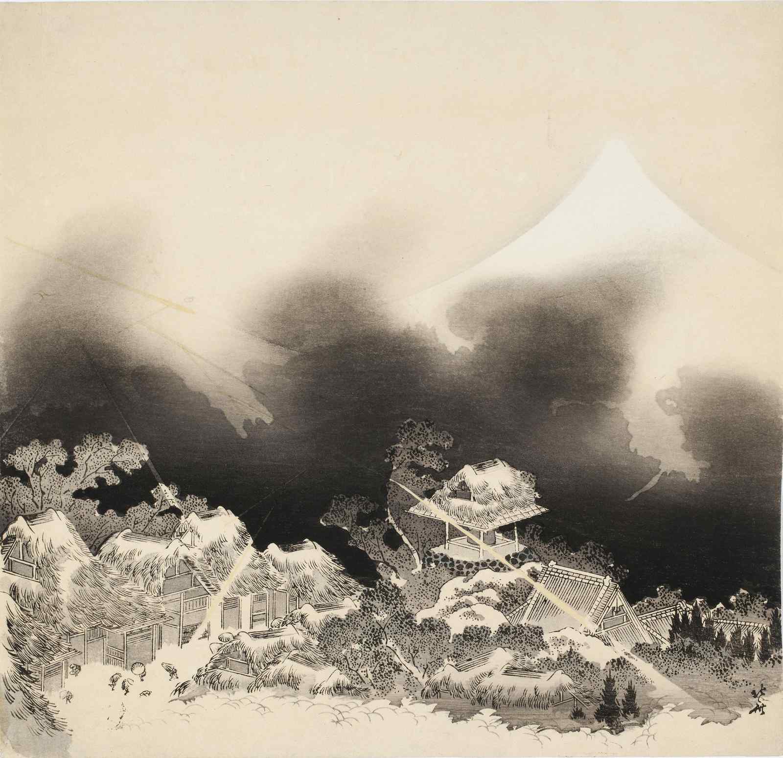 Serene Fuji Village Snowscape Wall Art