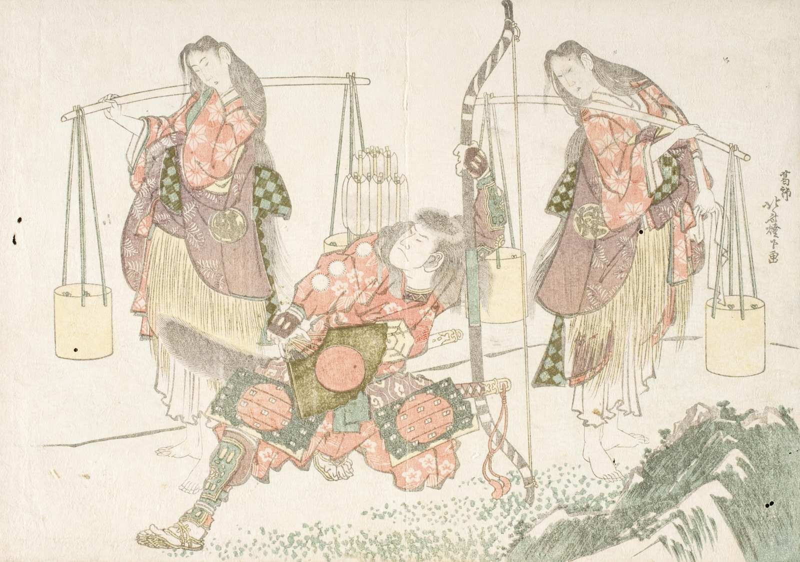 Vintage Japanese Warrior & Maidens Wall Art