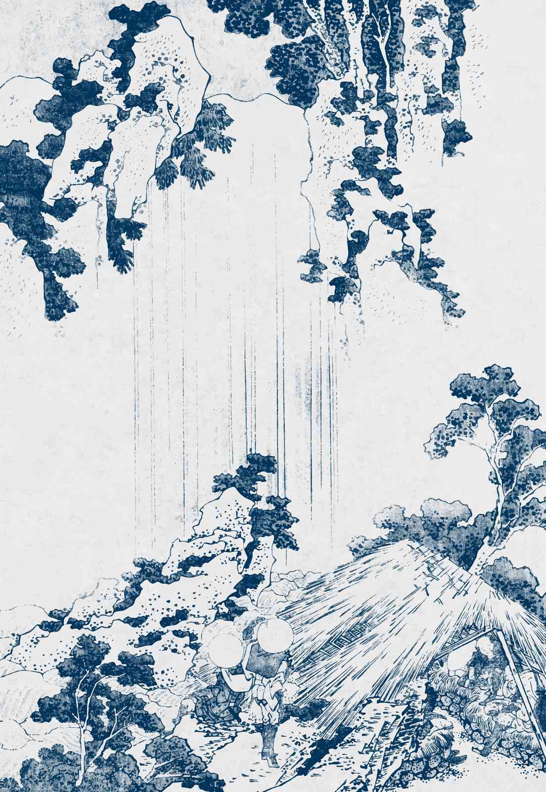 Serene Japanese Waterfall & Figures Wall Art