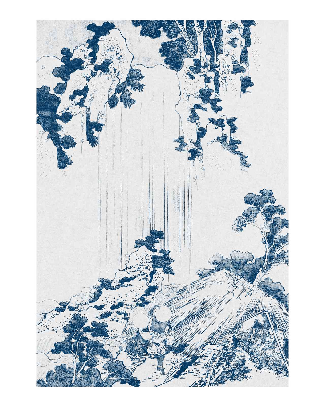 Serene Waterfall & Traveler Japanese Woodblock Wall Art