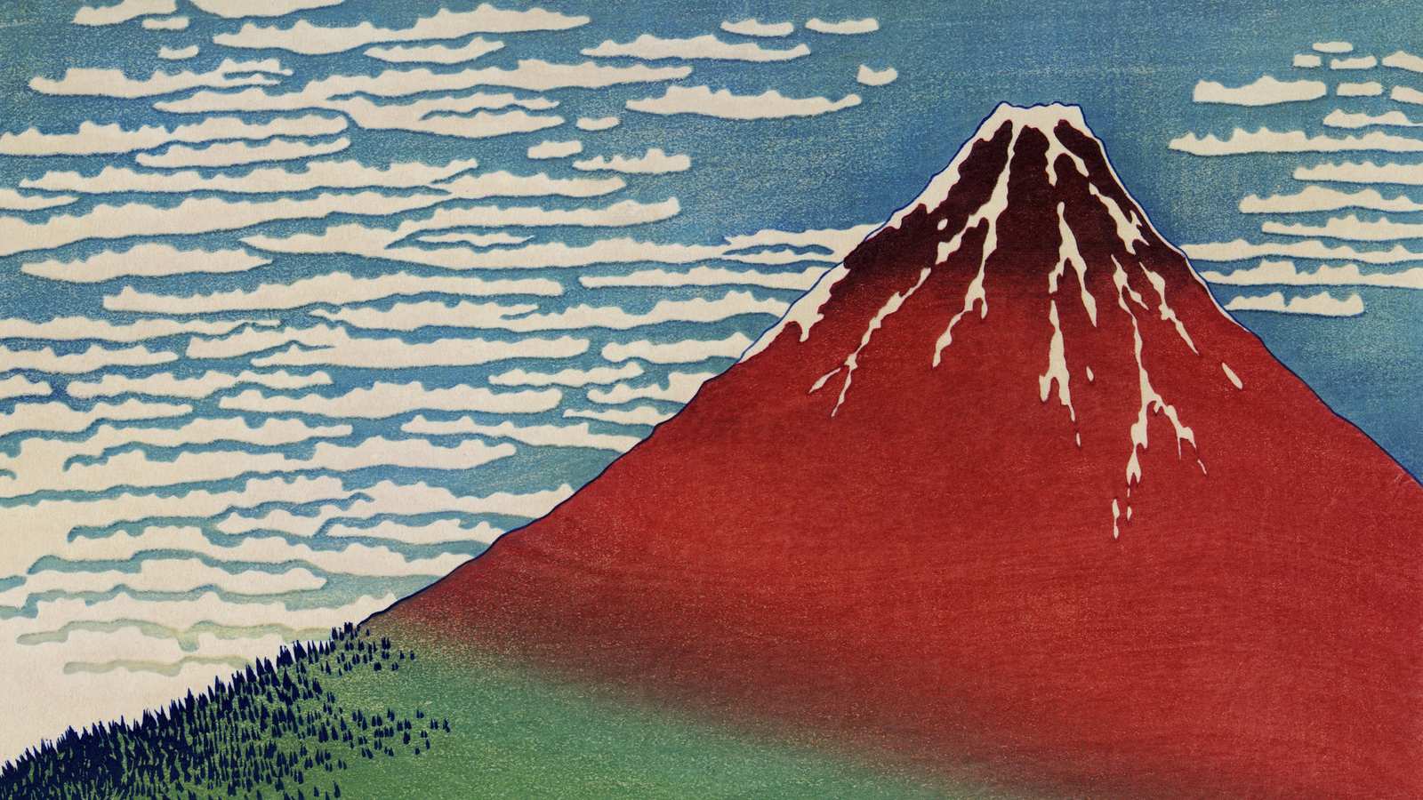 Vibrant Red Mt. Fuji Landscape Wall Art