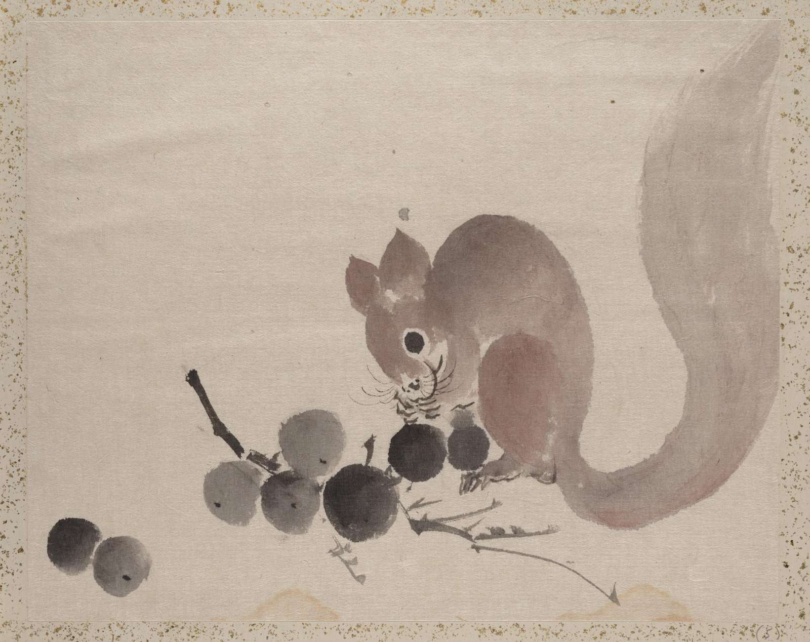 Charming Squirrel & Berries Vintage Ink Wall Art