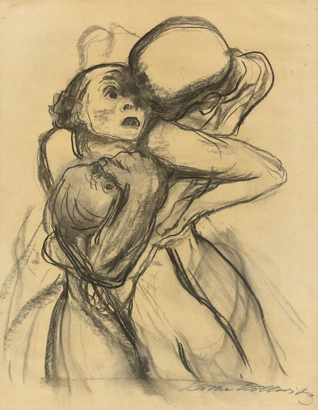 Expressionist Hug Charcoal Sketch Wall Art