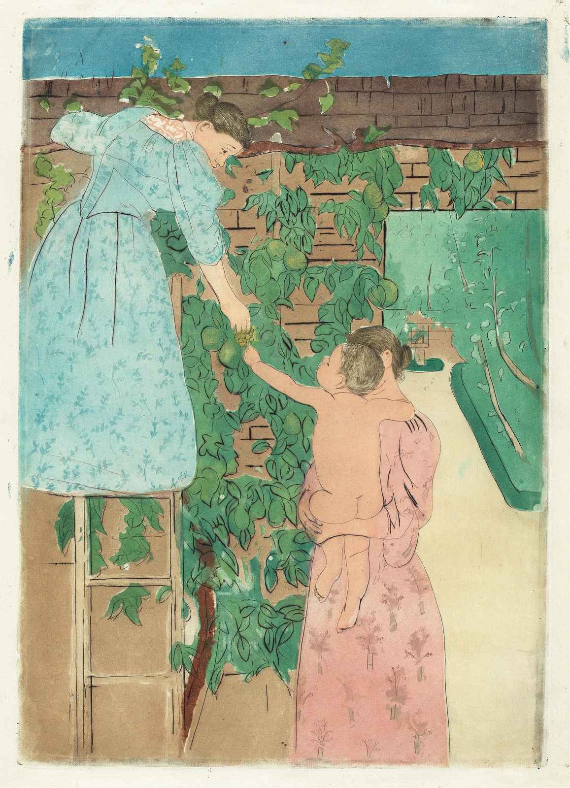 Serene Garden Scene "Mother and Child" Wall Art