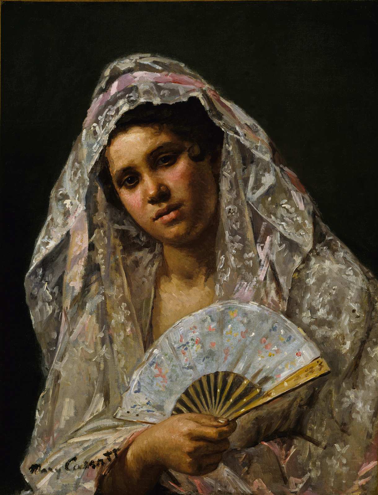 Elegant Woman with Fan Oil Painting Wall Art