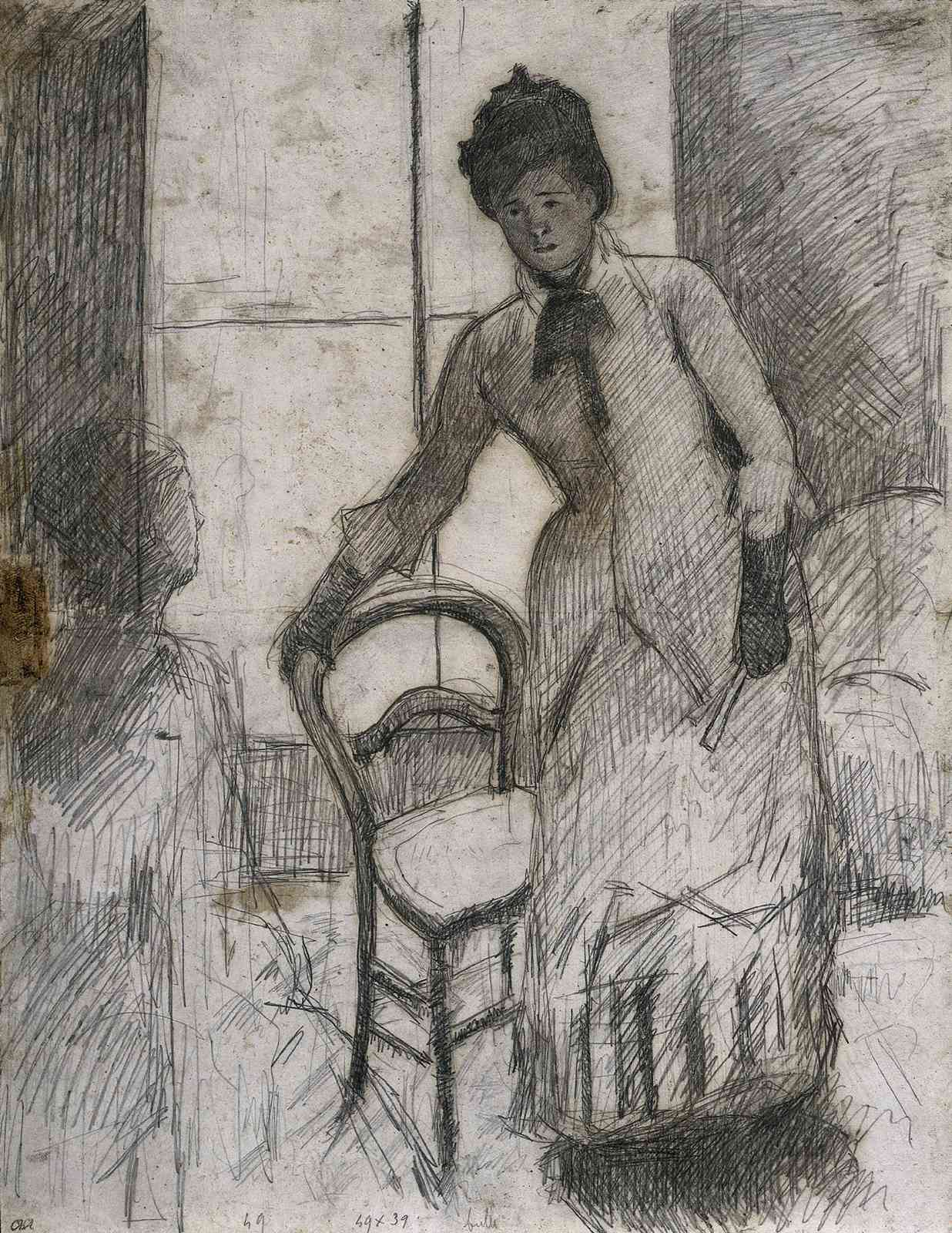 Elegant Woman & Chair Charcoal Sketch Wall Art