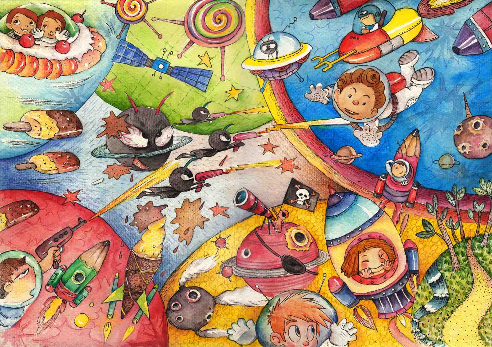 Whimsical Space Adventure Kids Wall Art