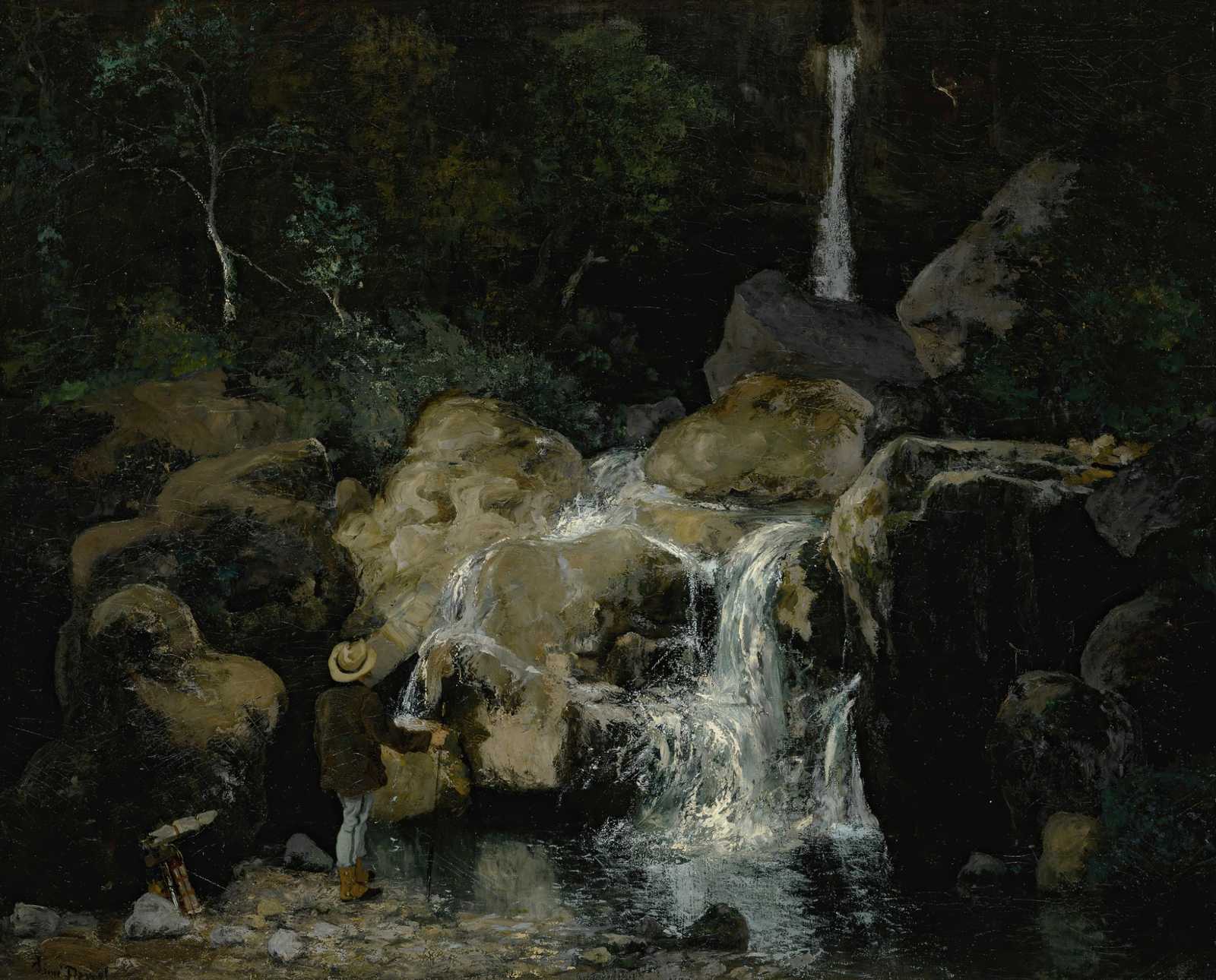 Serene Waterfall & Hiker Wall Art