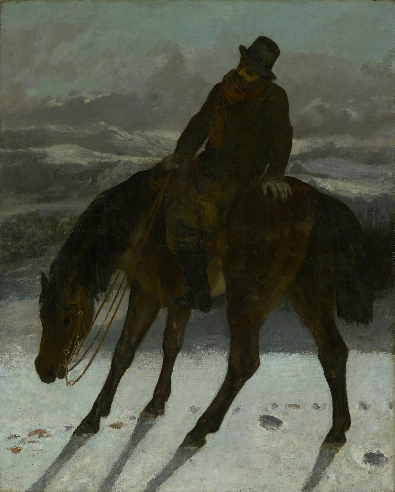 Man on Horseback Winter Landscape Wall Art