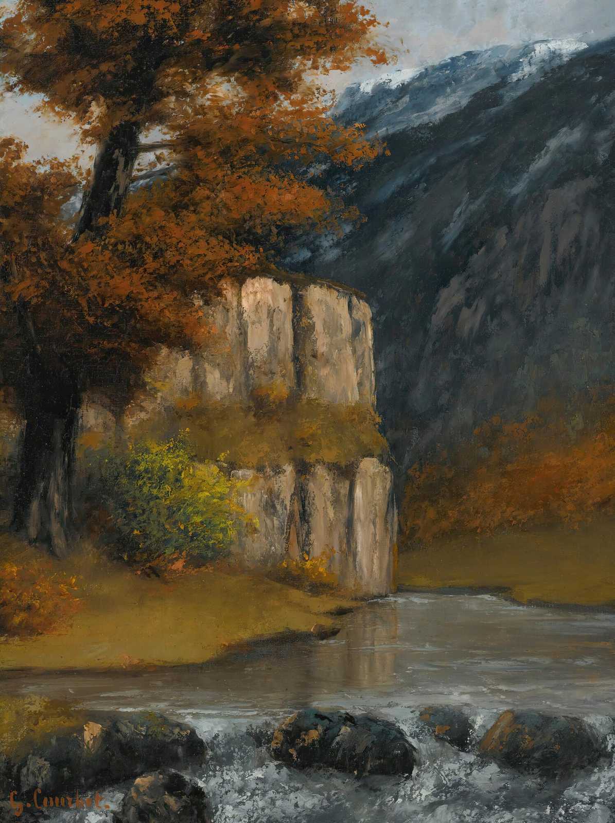 Autumn Mountain River Cliff Wall Art