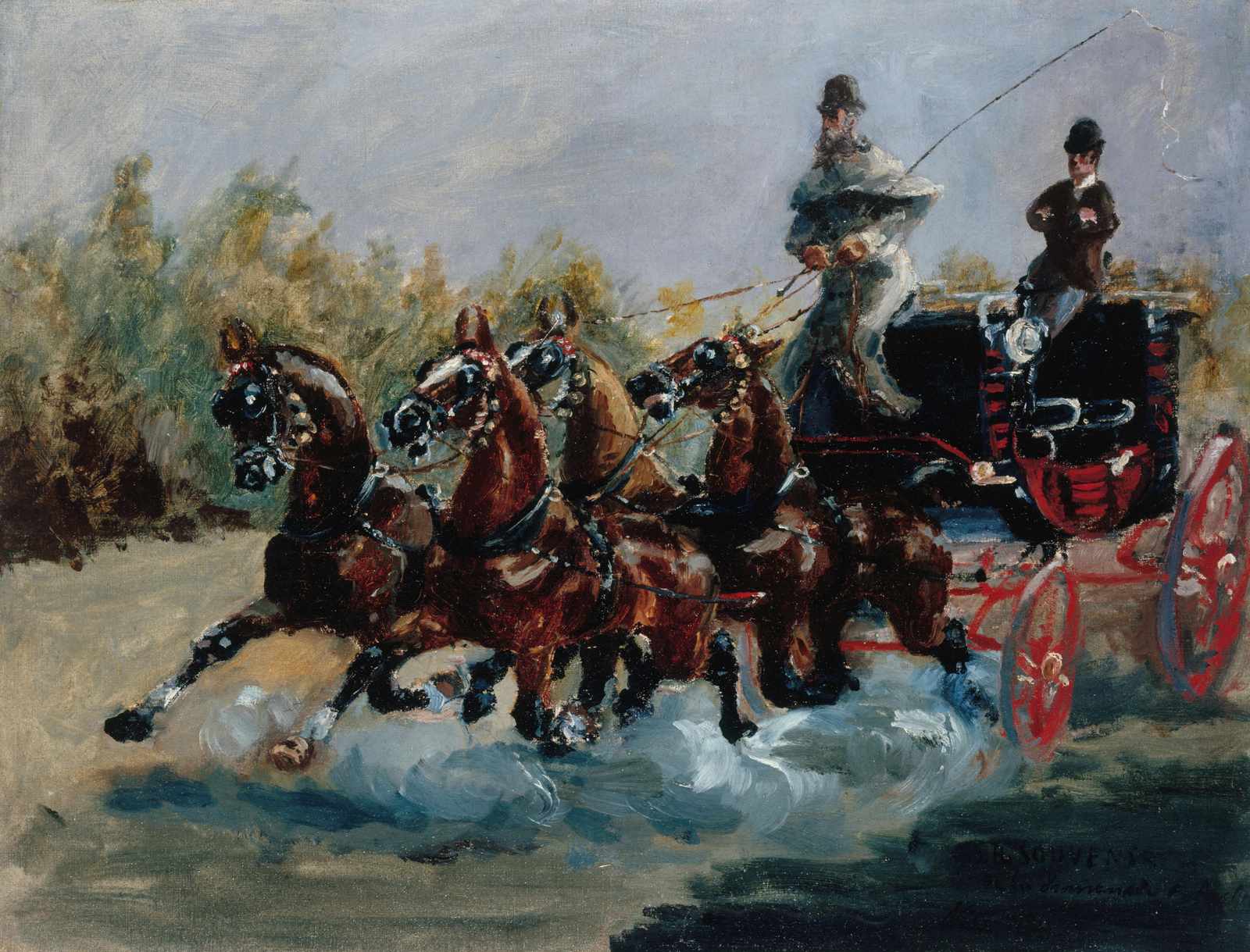 Horses & Carriage Impressionist Art Wall Art