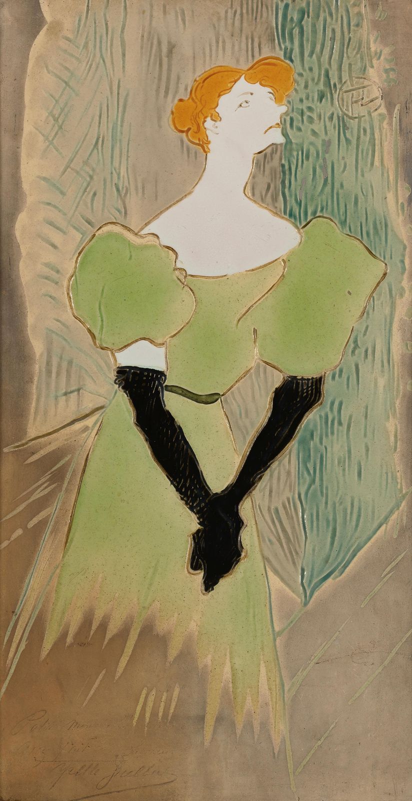 Art Nouveau Woman Green Dress Wall Art