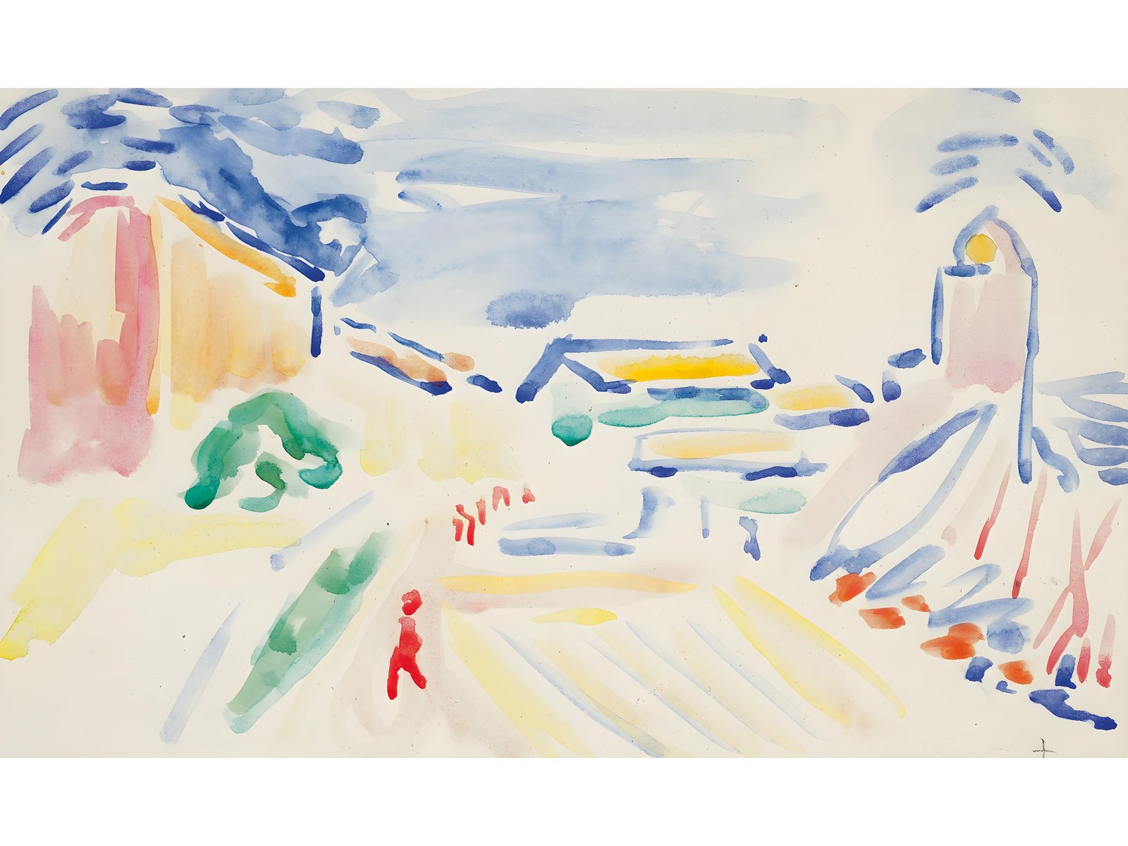 Vibrant Watercolor Street Scene Wall Art