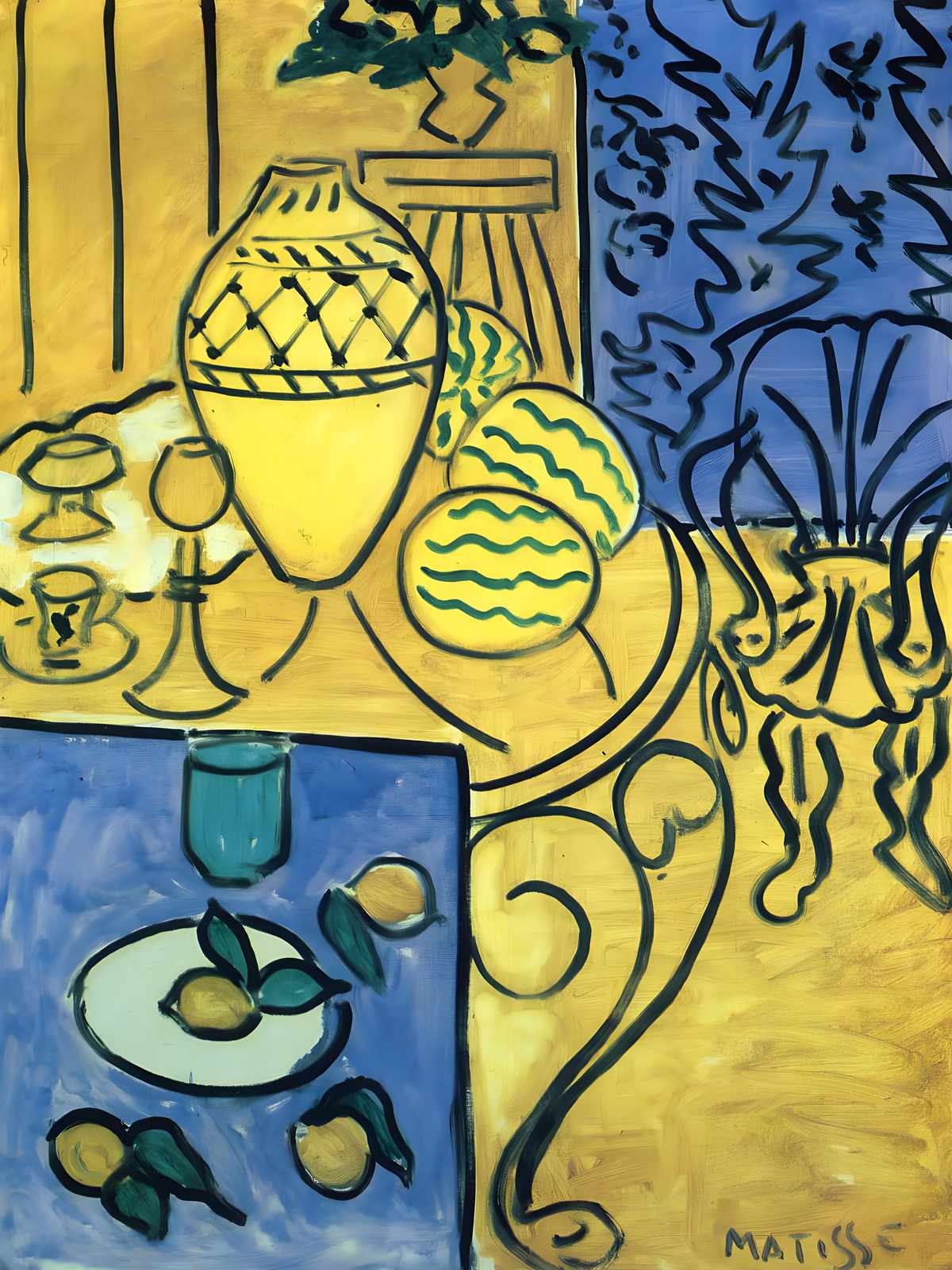 Vibrant Yellow & Blue Still Life Matisse Wall Art