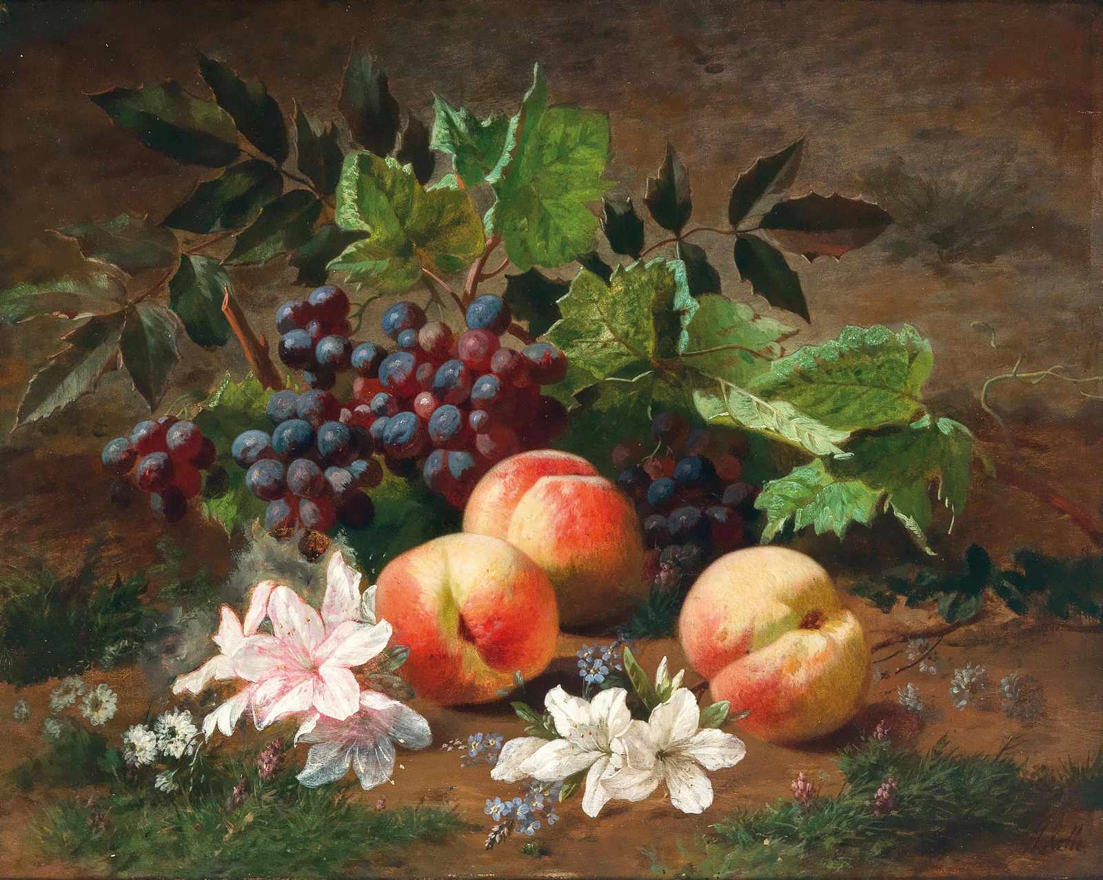 Gourmet Peaches & Grapes Still Life Wall Art