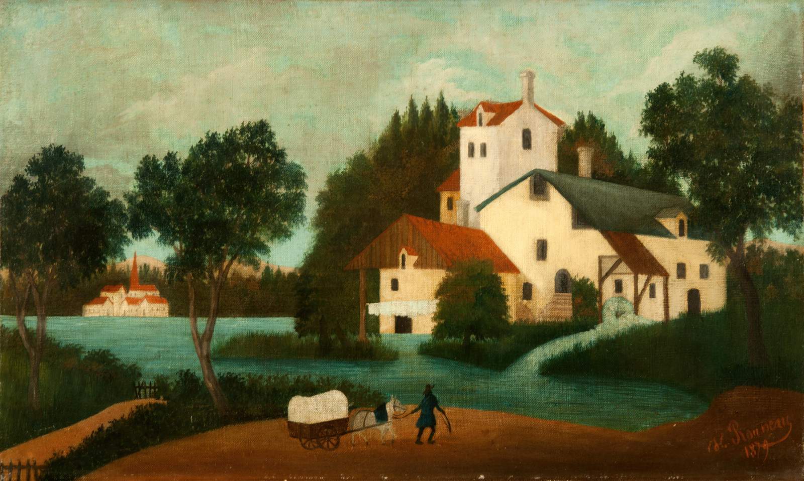 Idyllic Village Scene Folk Art Wall Art
