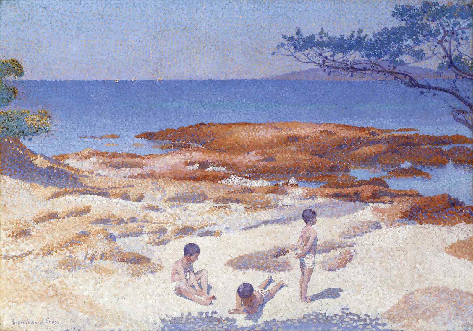 Seaside Children Pointillism Art Wall Art