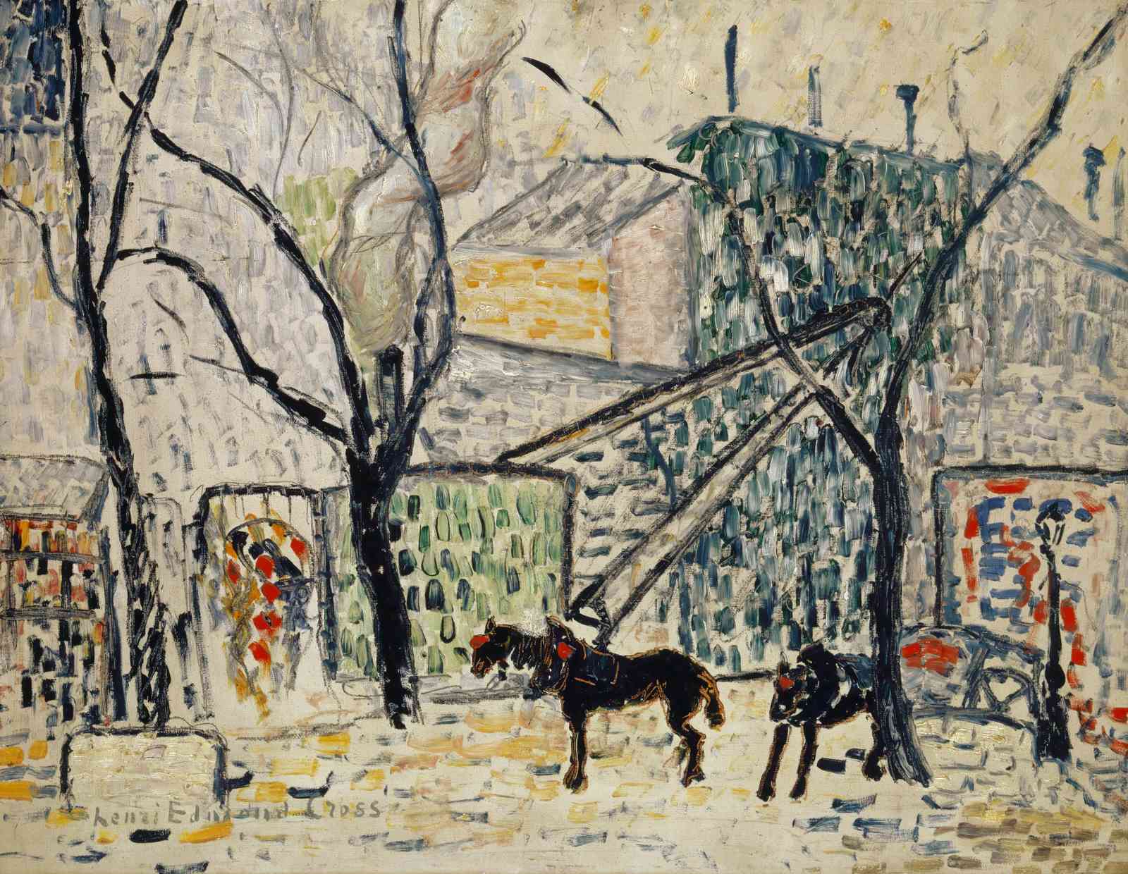 Neo-Impressionist Dog Scene Wall Art
