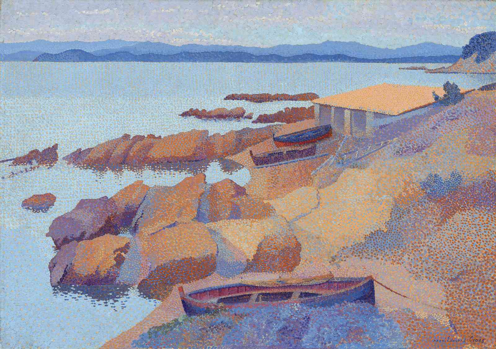 Seaside Boats Pointillist Art Wall Art