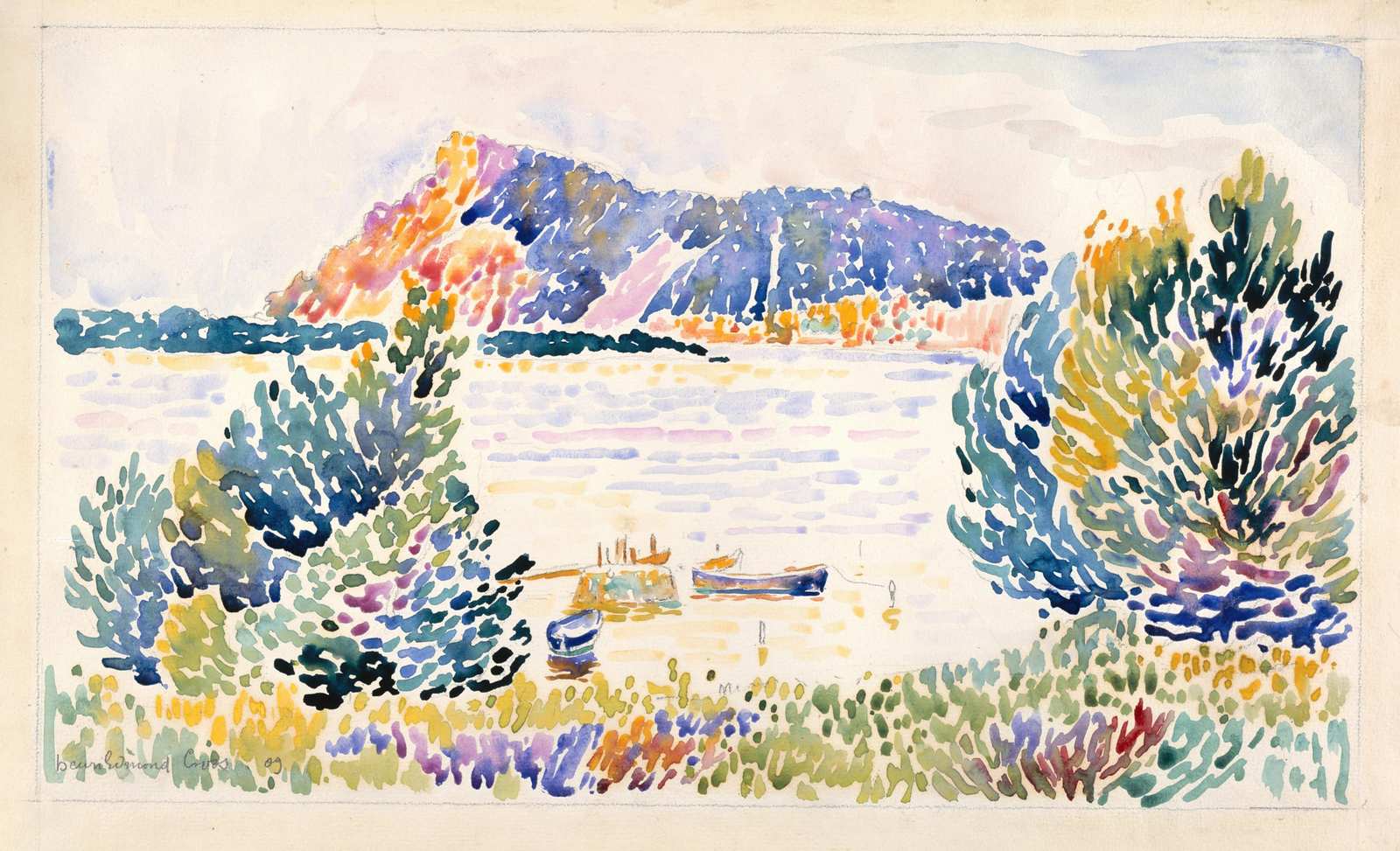 Vibrant Lake View with Boats Wall Art