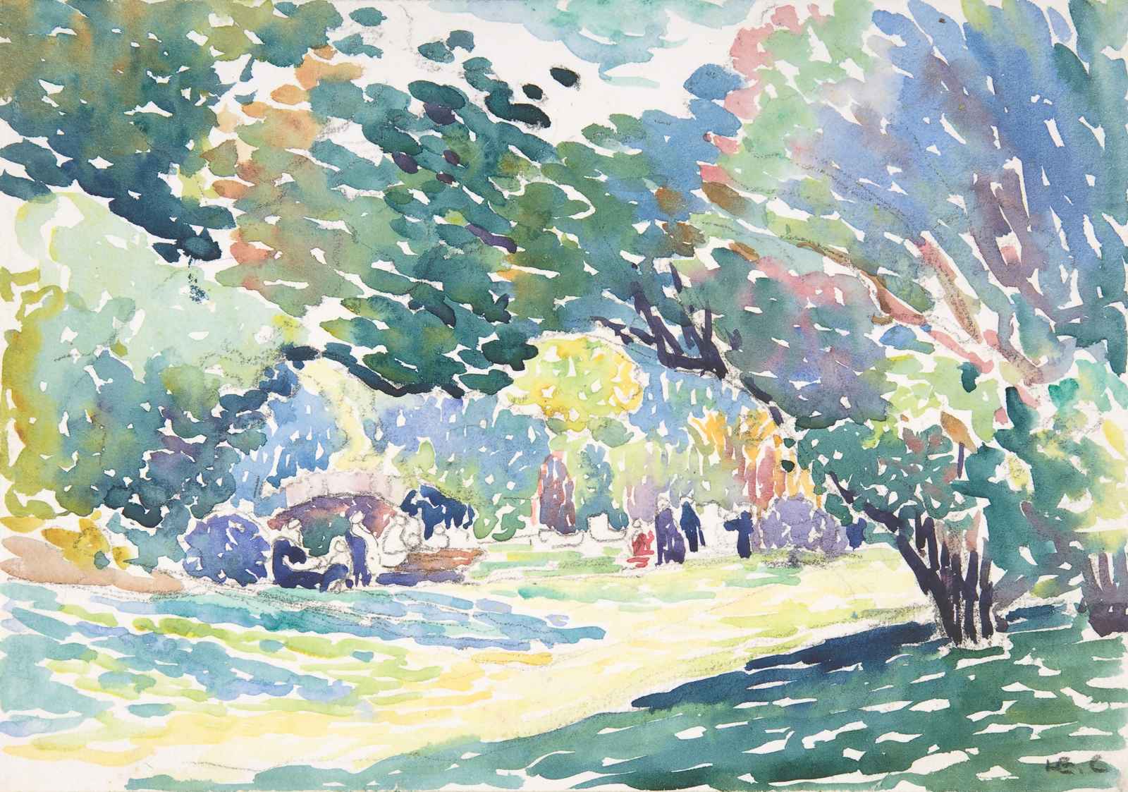 Vibrant Garden Scene Watercolor Wall Art