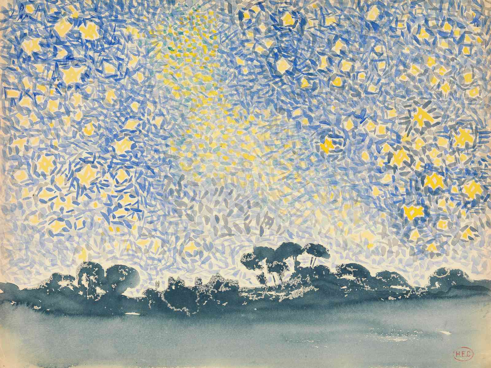 Vibrant Starry Night Landscape Wall Art