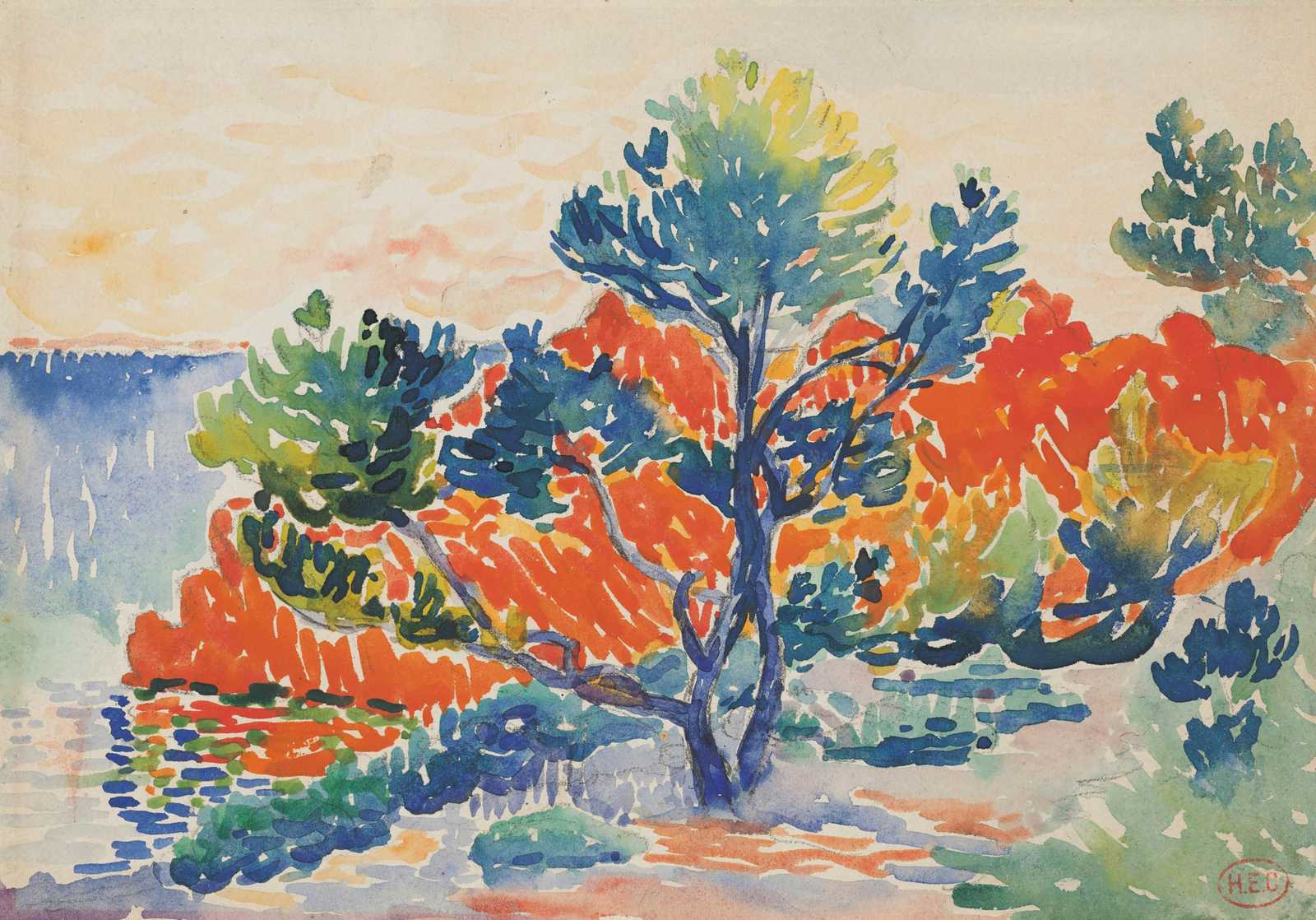 Vibrant Coastal Landscape Watercolor Wall Art
