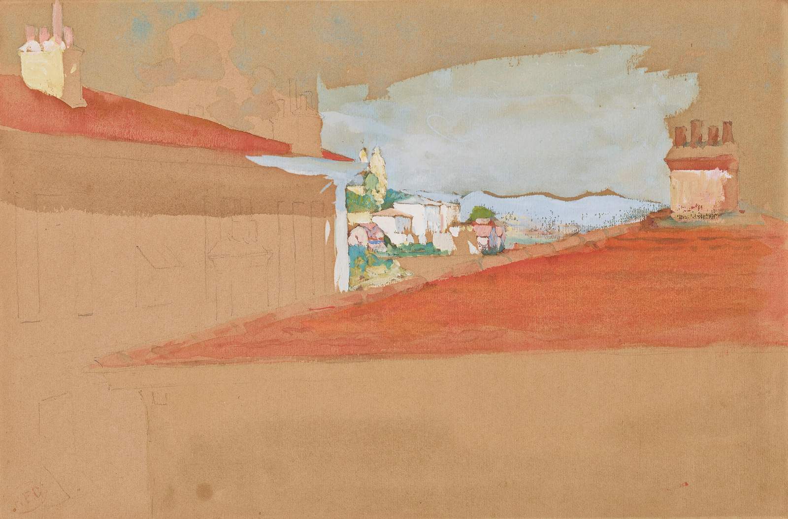 Terracotta Rooftops & Distant Village Wall Art