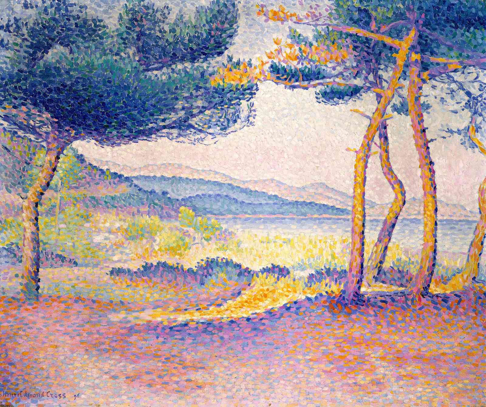 Pointillist Pine Trees Landscape Wall Art