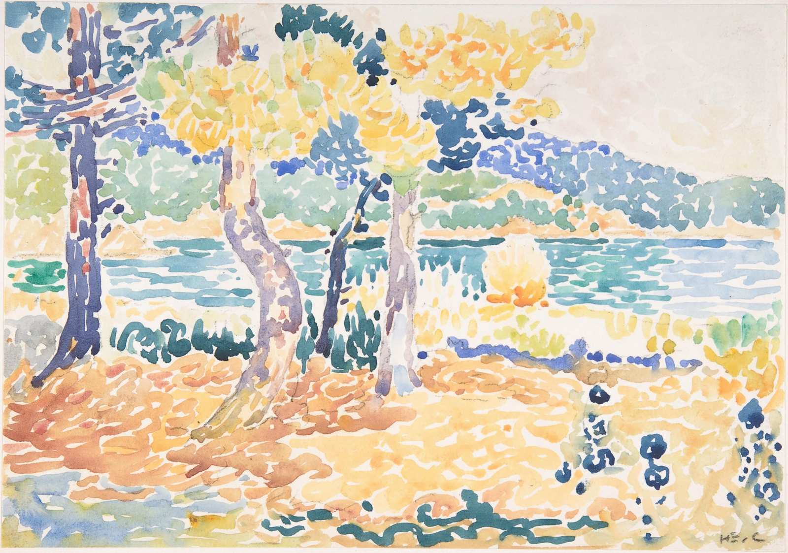 Vibrant Coastal Landscape Watercolor Wall Art