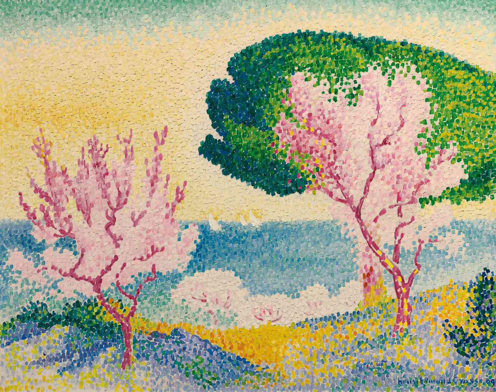 Pointillist Spring Blossom Seascape Wall Art