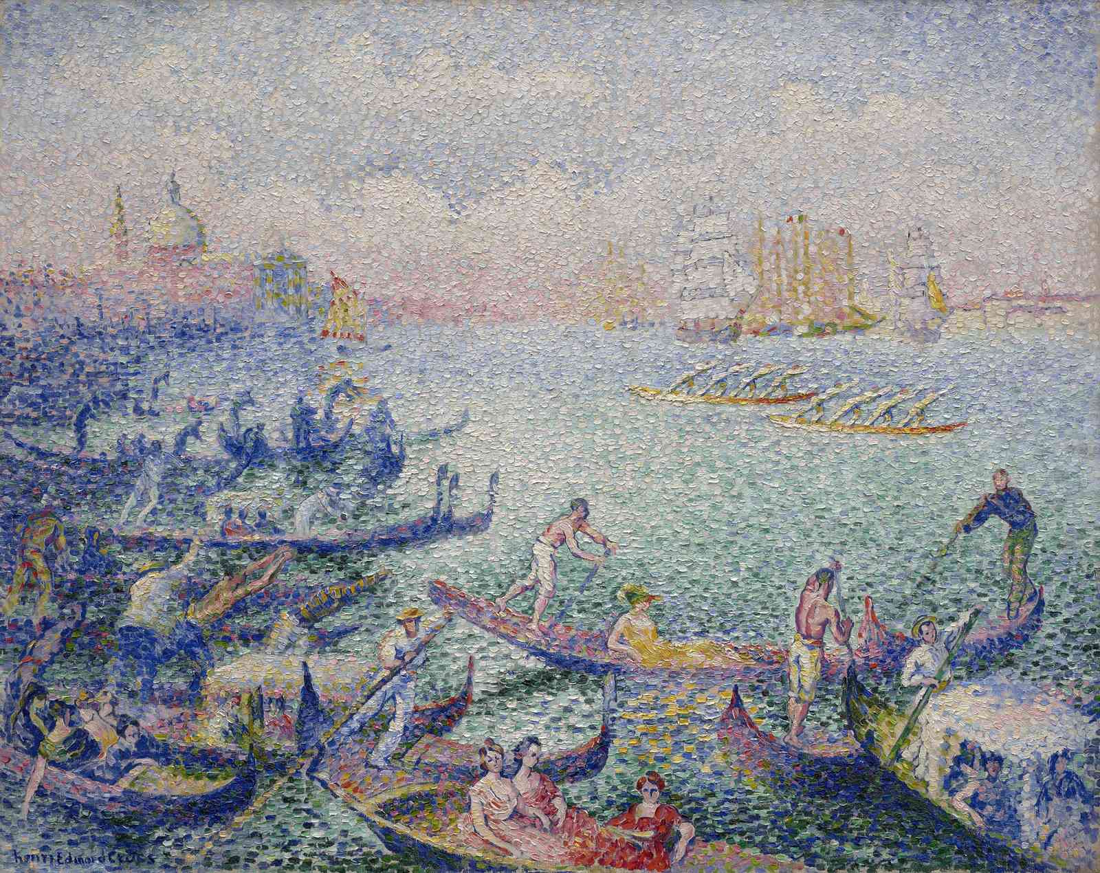 Venetian Canal Scene Pointillism Wall Art