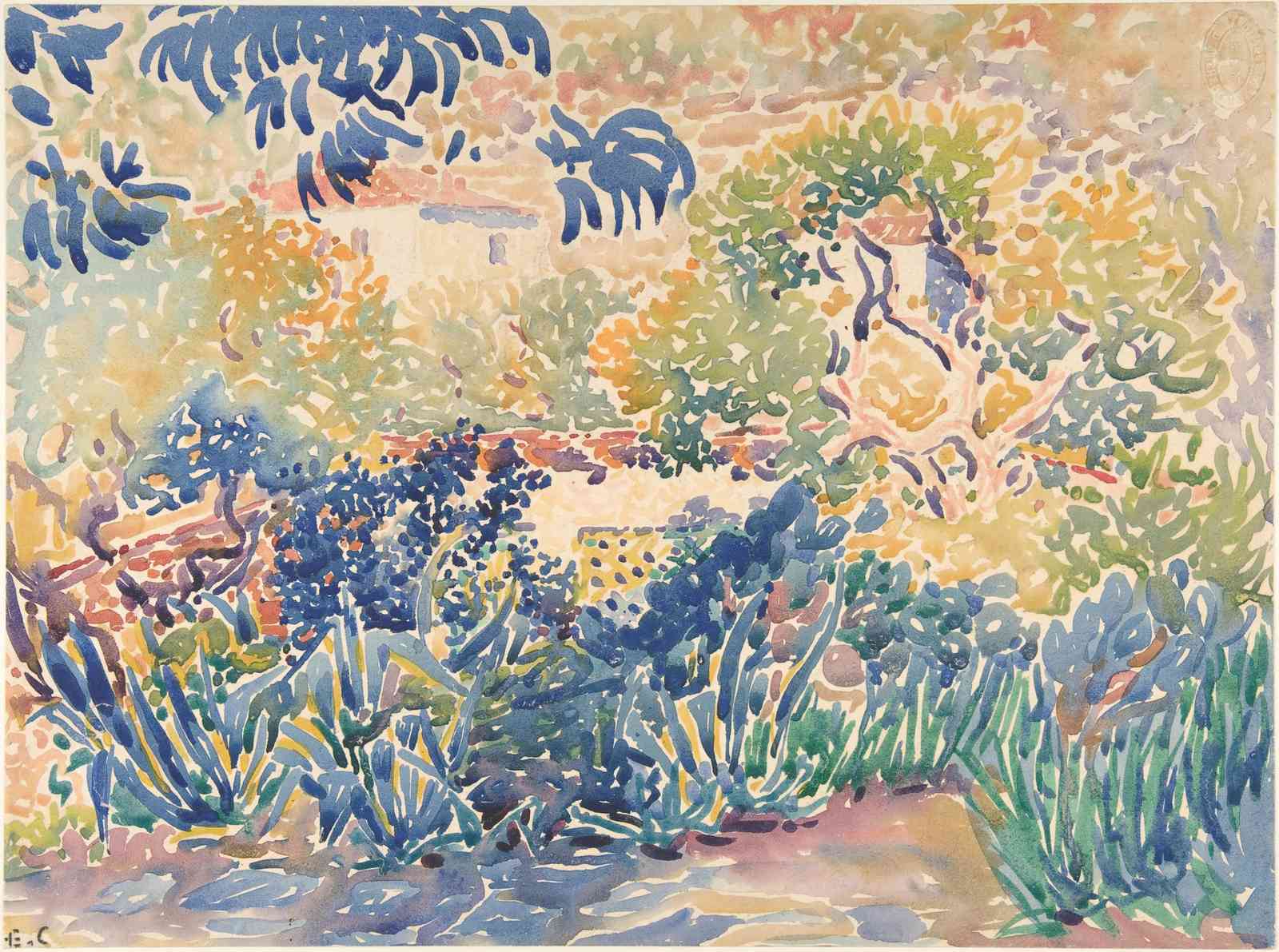 Vibrant Garden Landscape Watercolor Wall Art