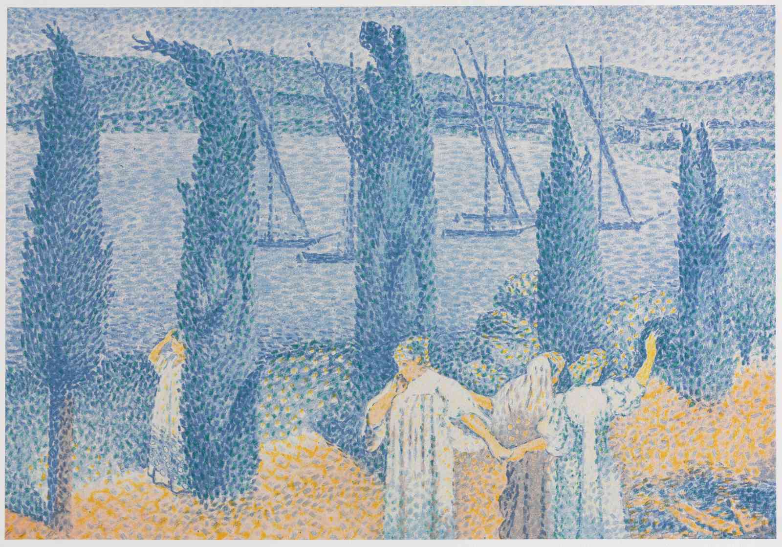 Seaport Scene Pointillism Wall Art