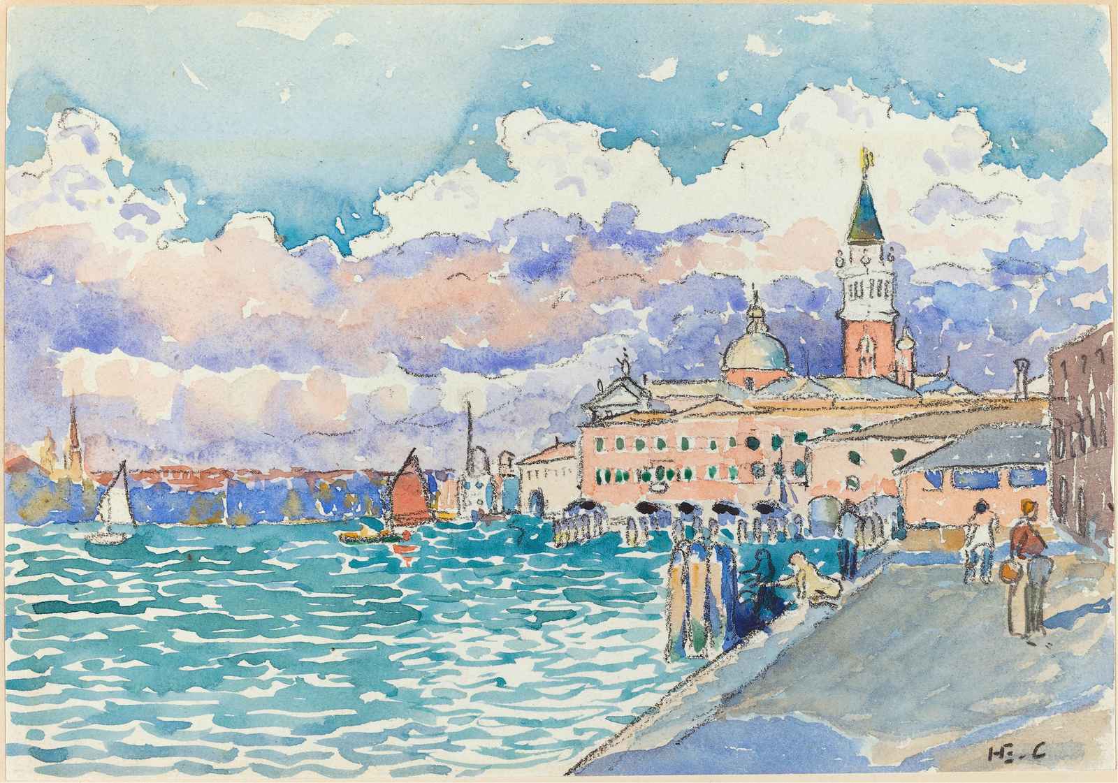 Venetian Harbor Impressionist Watercolor Wall Art