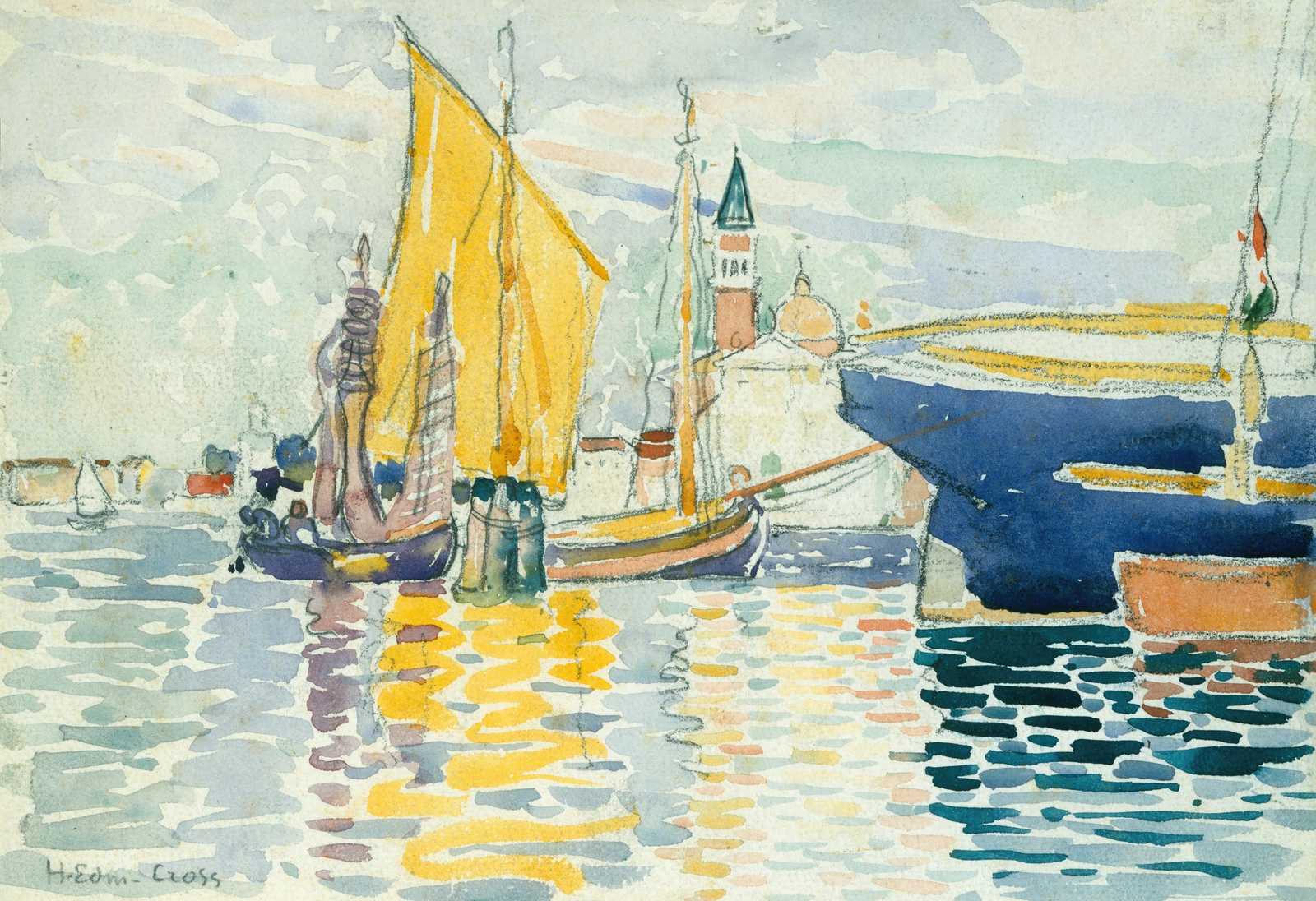 Venetian Harbor Sailboat Watercolor Wall Art