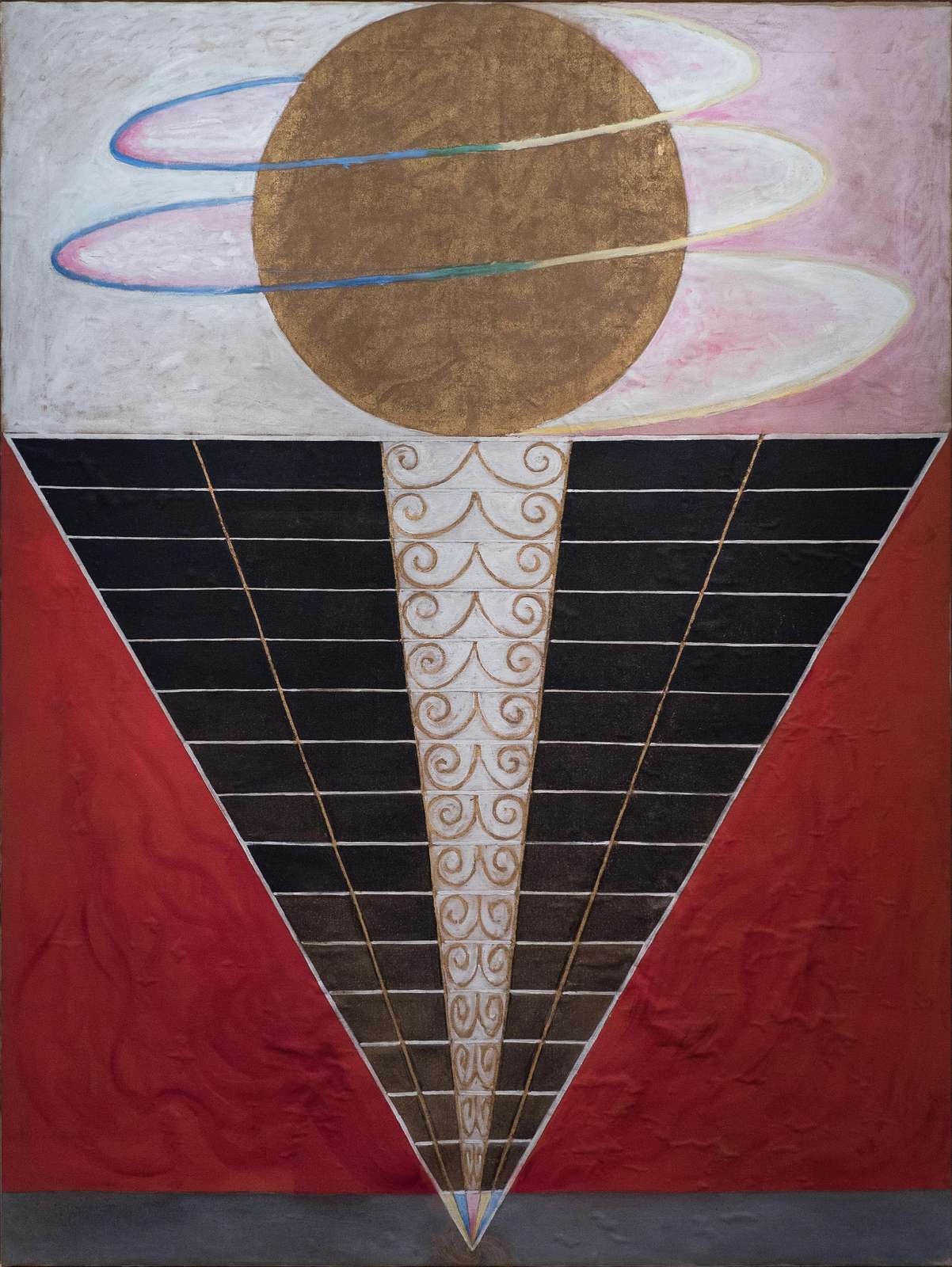 Abstract Gold Sun & Red Triangle Wall Art