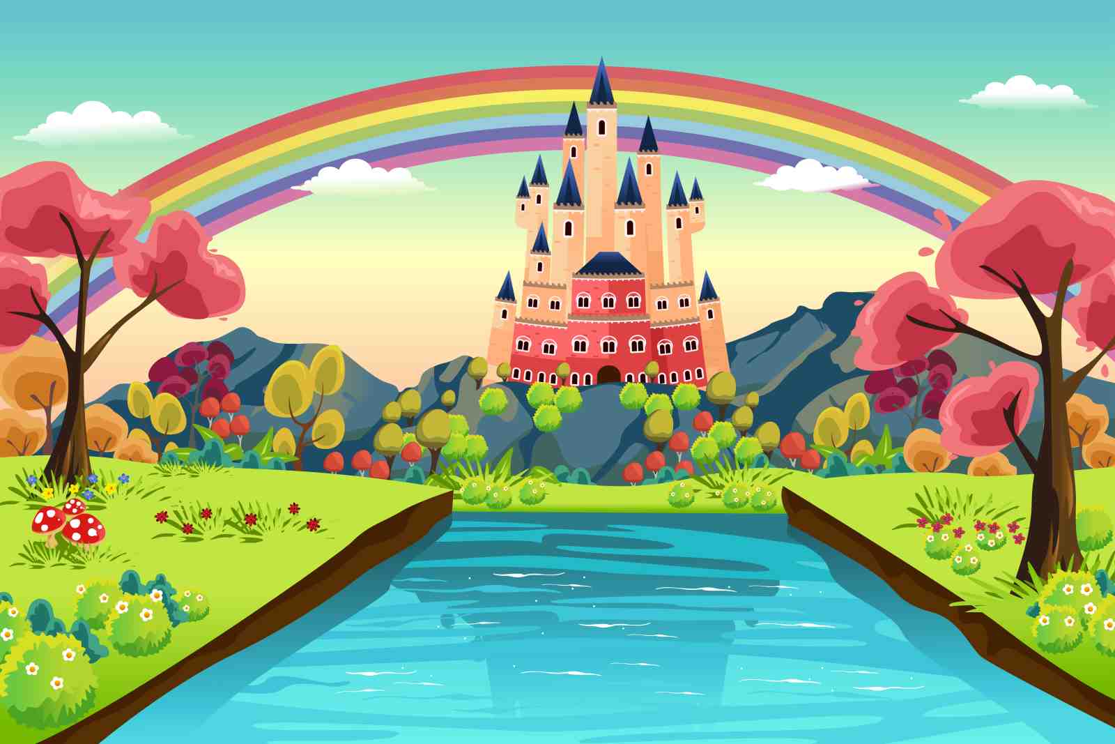 Enchanting Fairy Tale Castle Rainbow Wall Art