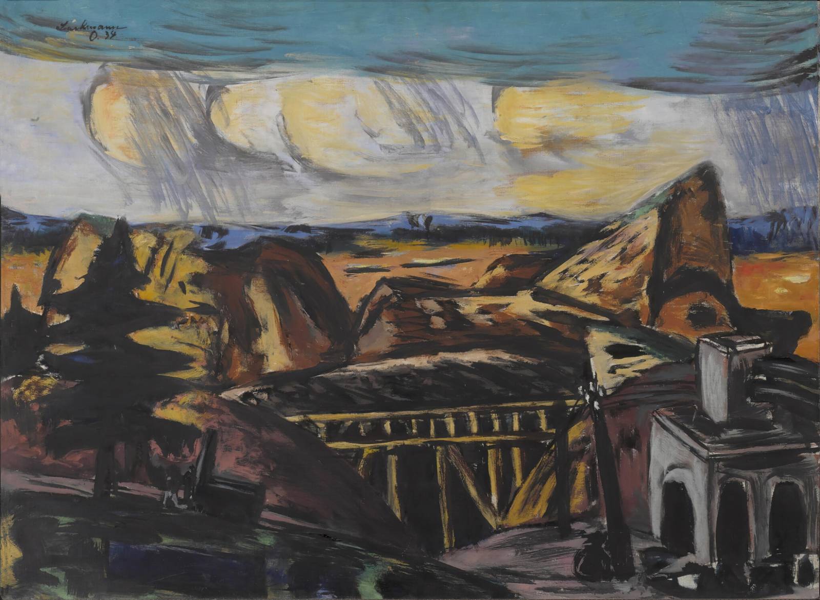 Expressive Landscape with Bridge Wall Art