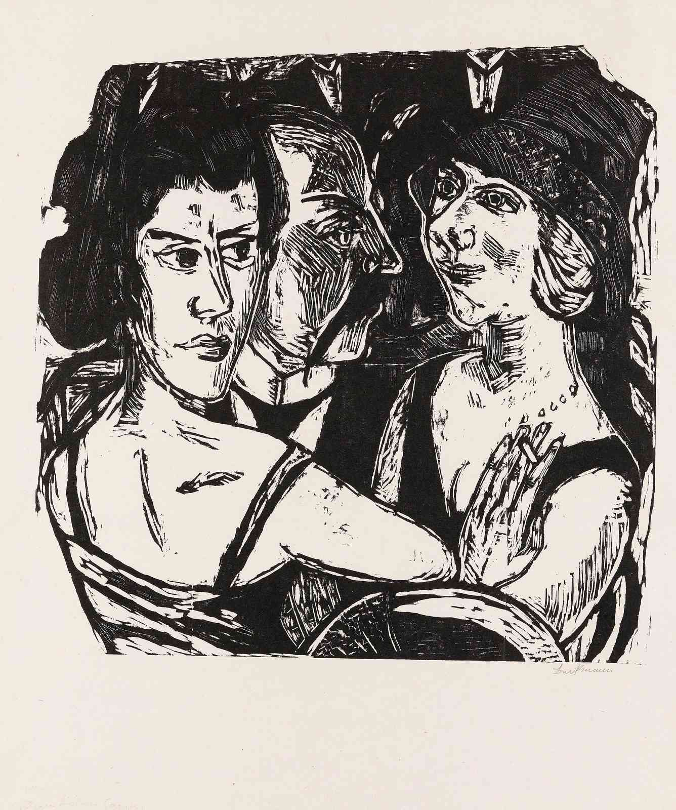 Expressive Trio Portrait Woodcut Wall Art