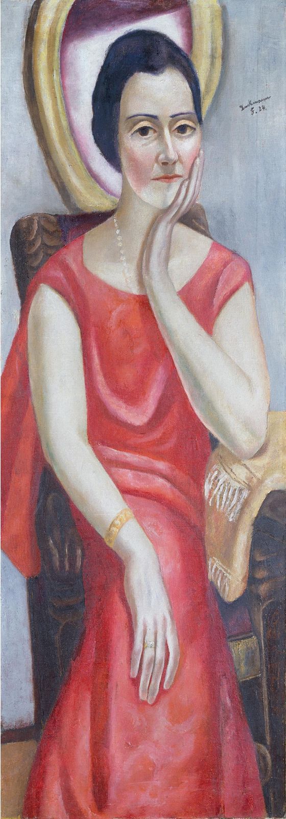 Elegant Woman Red Dress Portrait Wall Art