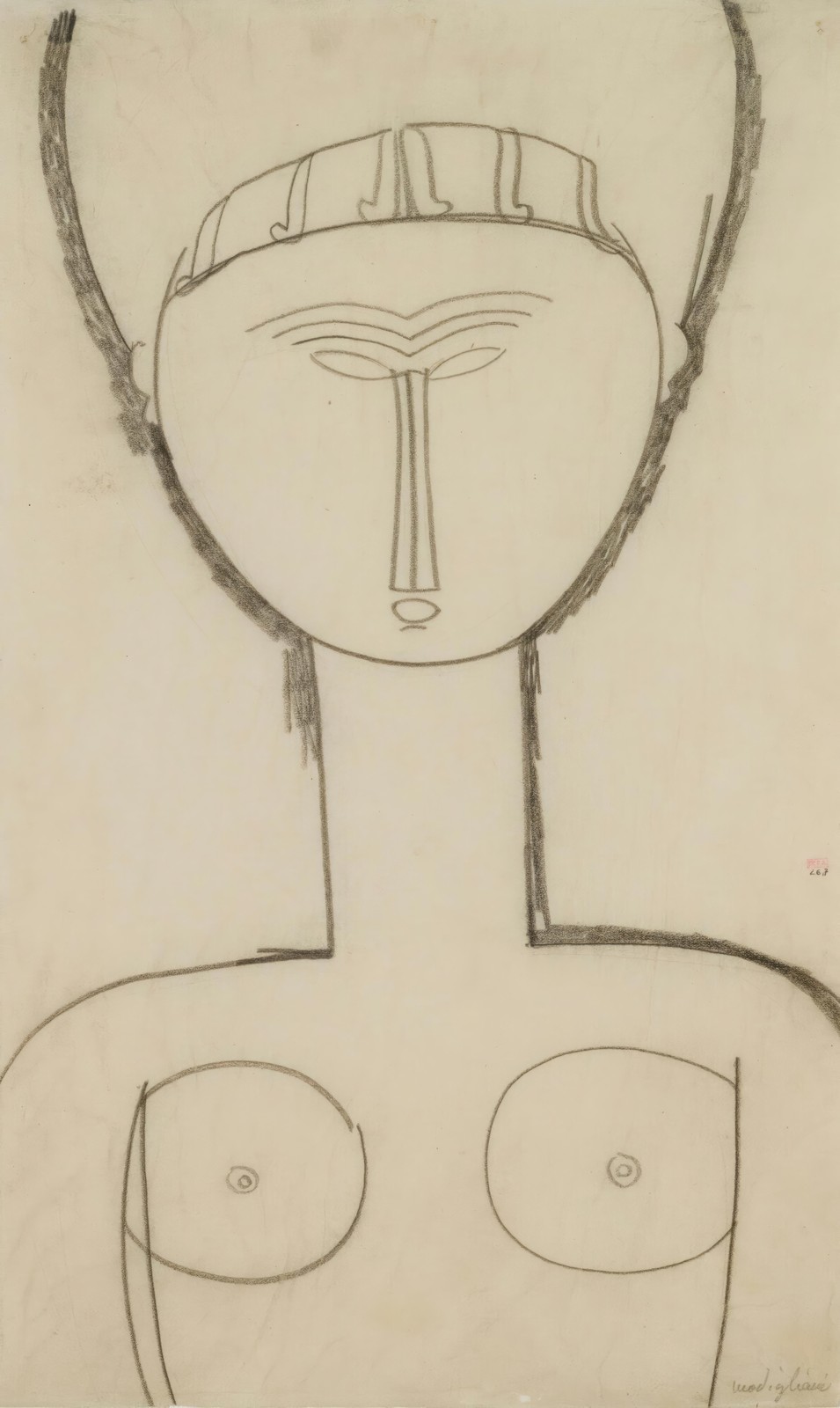 Modigliani Style Portrait Sketch Wall Art