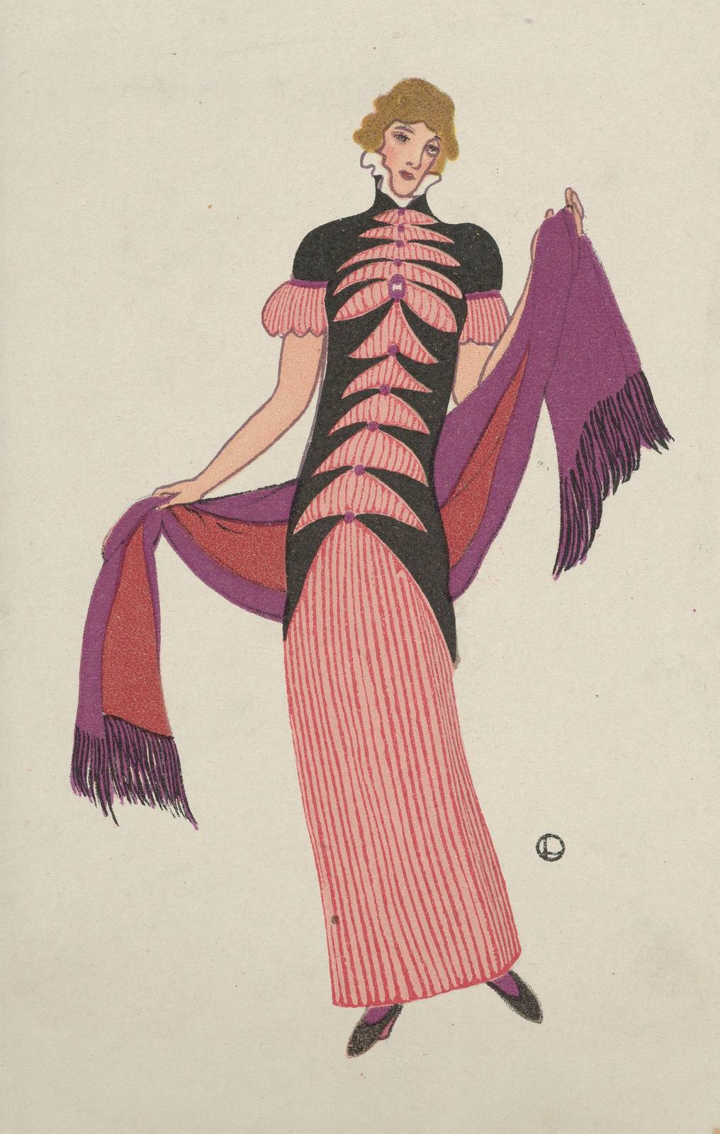 Art Deco Fashion Woman Pink Stripe Wall Art